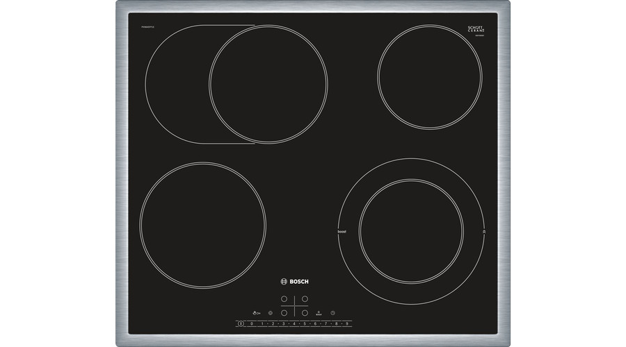 Image of Bosch PKN645FP1E Fekete üvegkerámia főzőlap nemesacél kerettel kétkörös főzőzónával