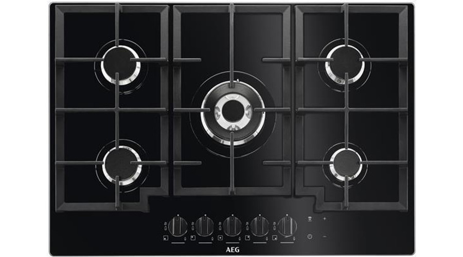 Image of AEG HKB75540NB Beépíthető fekete üveglapos gázfőzőlap Wok égővel szikragyújtás 74cm - SAJÁT KÉSZLET - UTOLSÓ DARAB!