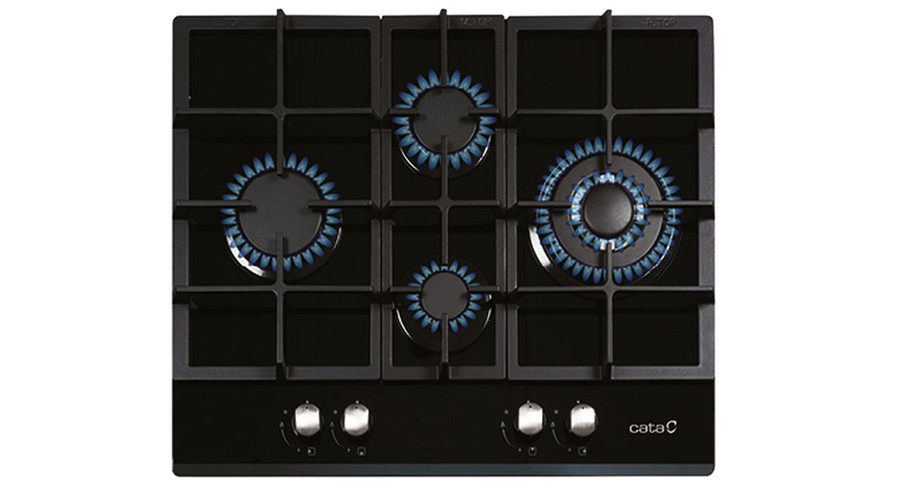 Image of CATA LCI 6031 BK Beépíthető fekete üveg gáz főzőlap Wok égővel öntöttvas ráccsal 64cm SAJÁT KÉSZLET BEMUTATÓTERMI DARAB!