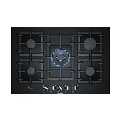 Bosch PPQ7A6B90 Fekete edzett üveg felületű 5 égős  gázfőzőlap WOK égővel 75cm széles